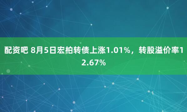 配资吧 8月5日宏柏转债上涨1.01%，转股溢价率12.67%